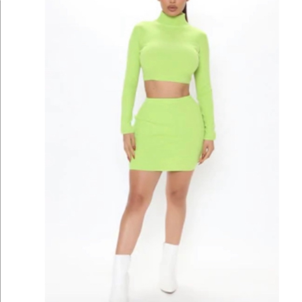 Green two piece sweater twin set lime green